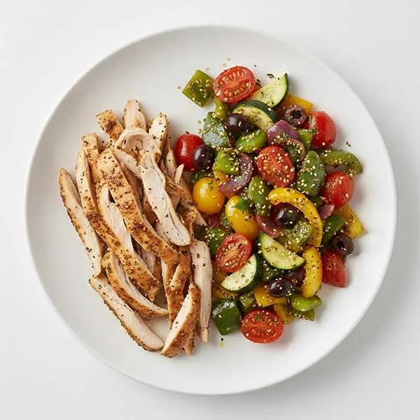 Seven spice chicken with olive and za'atar veggies